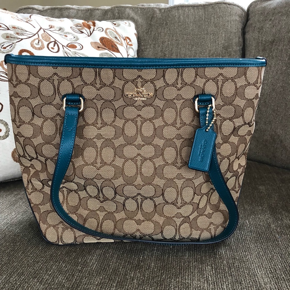 Coach signature zip top tote